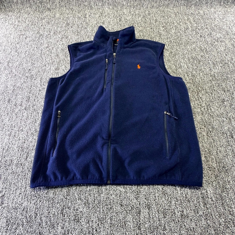 Polo Ralph Lauren Performance Fleece Vest Mens Large Blue Mock Neck Full Zip
